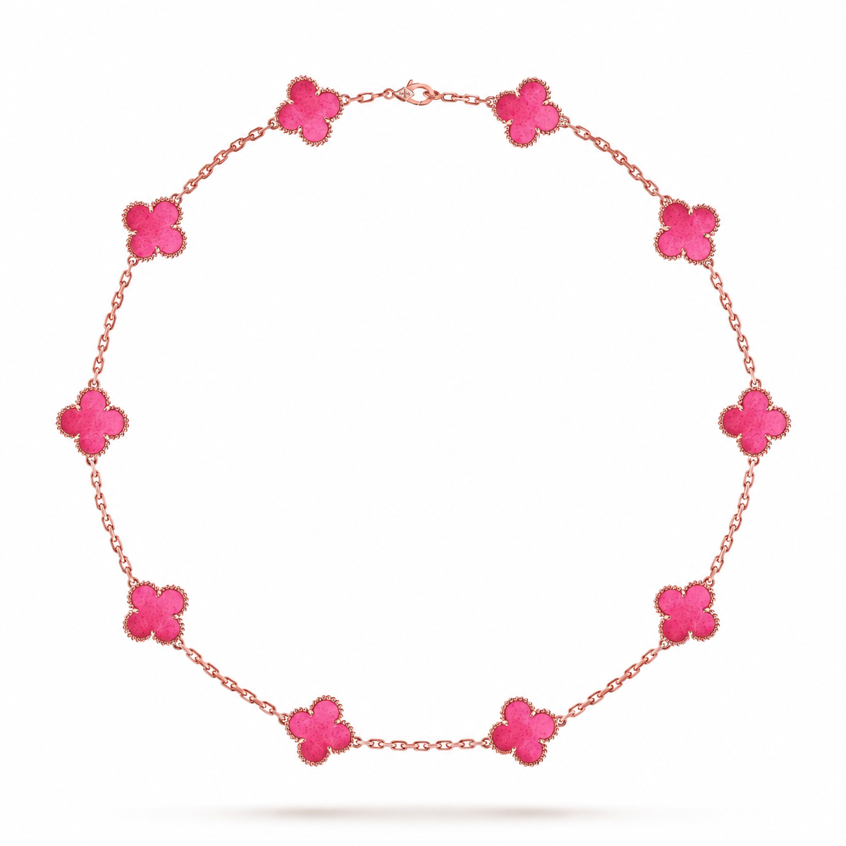 NEW CLOVER 10 MOTIFS PINK ENAMEL NECKLACE