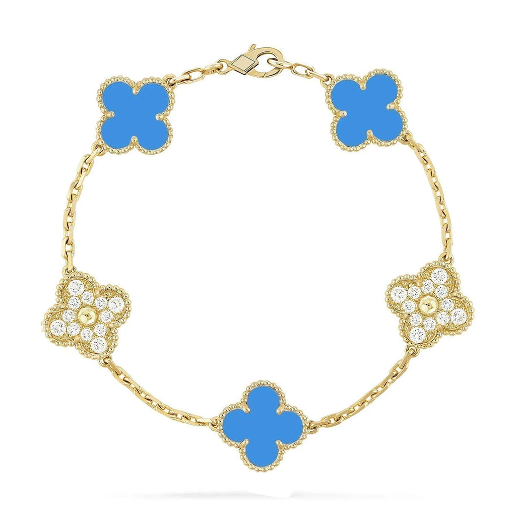 Lucky Clover 5-Motif Bracelet - Blue Agate Collection