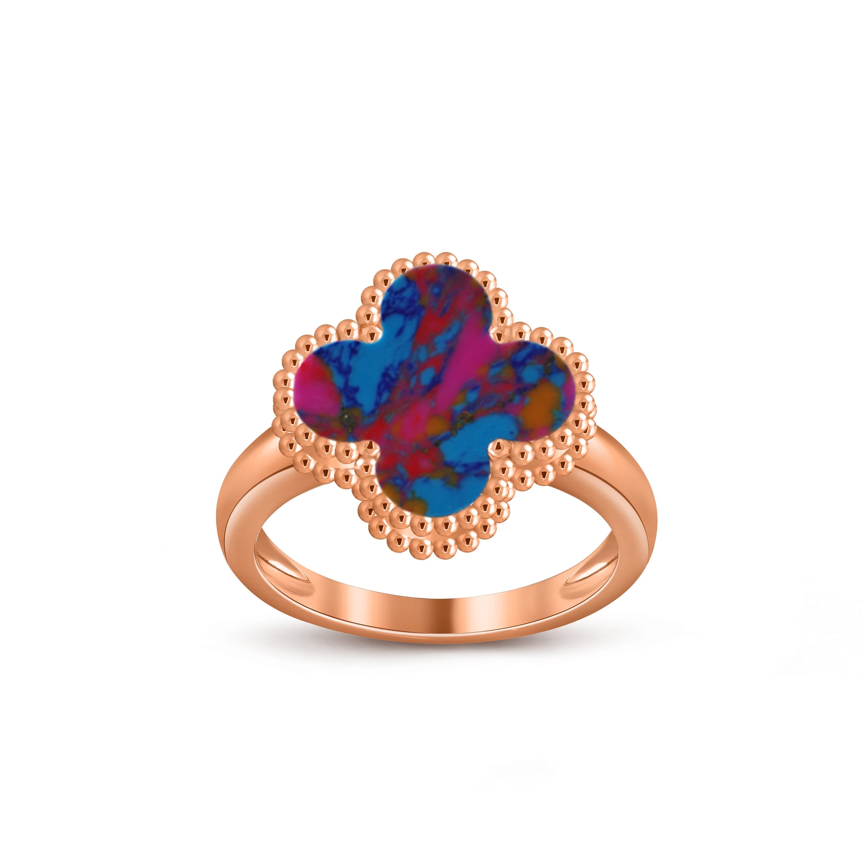 Glücks-Klee-Ring aus Roségold im Vintage-Stil – Luxuriöse Edelsteinkollektion