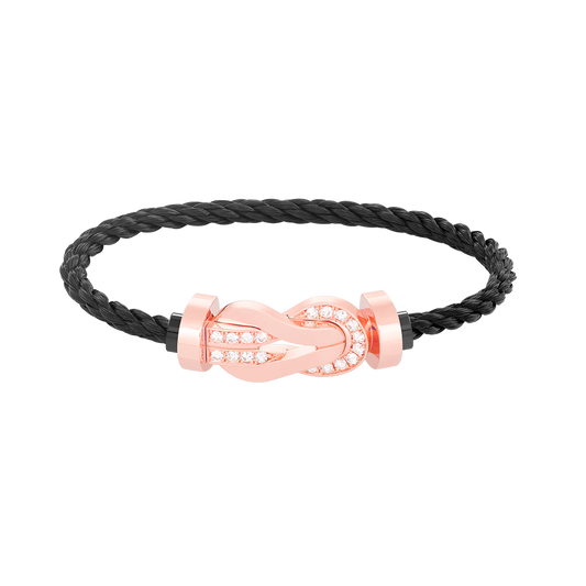 Large 8-Figure Buckle Half Diamond Bracelet - Rose Gold