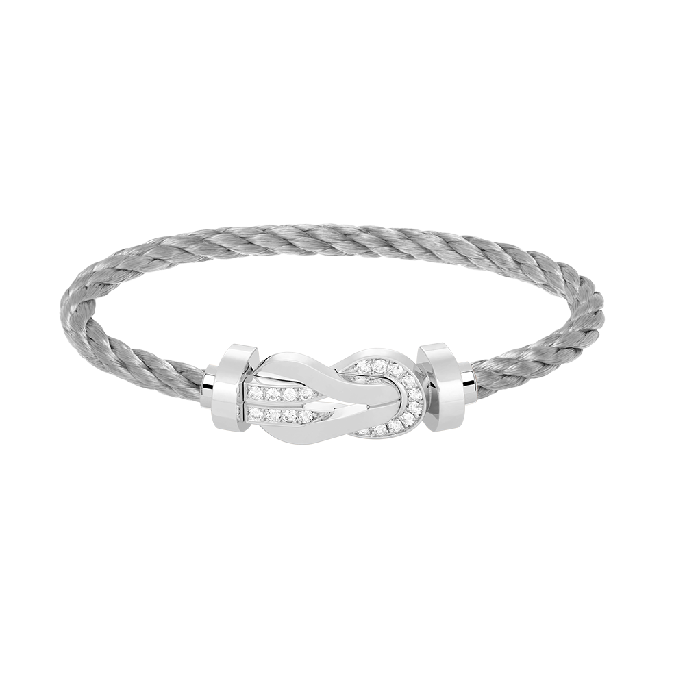 Large 8-Figure Buckle Half Diamond Bracelet - White Gold