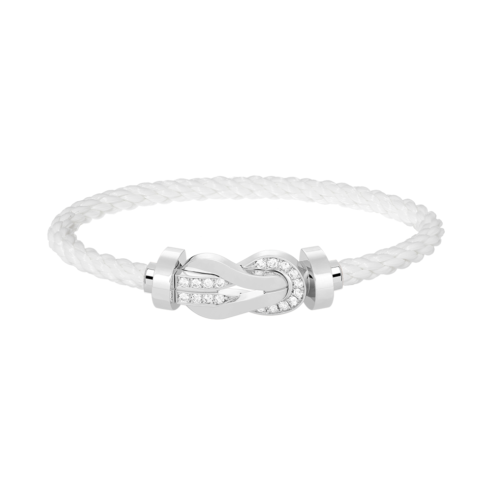 Large 8-Figure Buckle Half Diamond Bracelet - White Gold