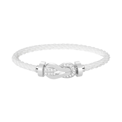 Large 8-Figure Buckle Half Diamond Bracelet - White Gold