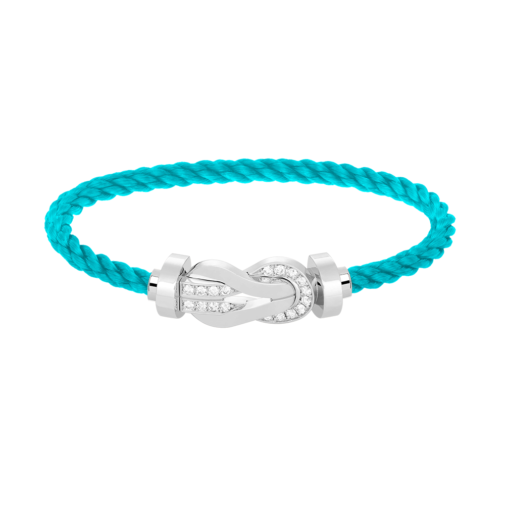 Large 8-Figure Buckle Half Diamond Bracelet - White Gold