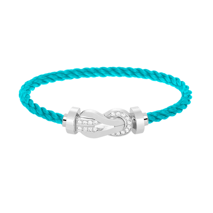 Large 8-Figure Buckle Half Diamond Bracelet - White Gold