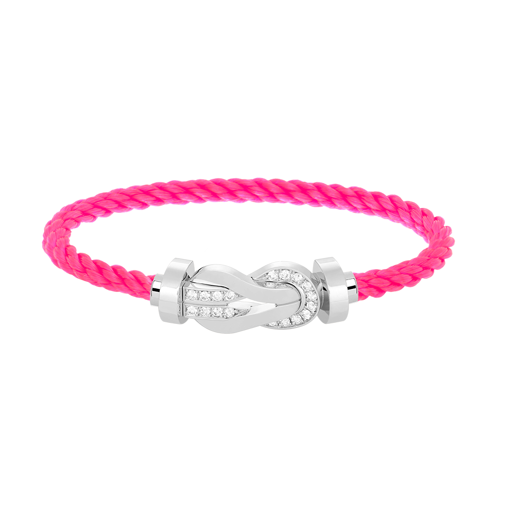 Large 8-Figure Buckle Half Diamond Bracelet - White Gold