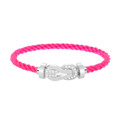 Large 8-Figure Buckle Half Diamond Bracelet - White Gold