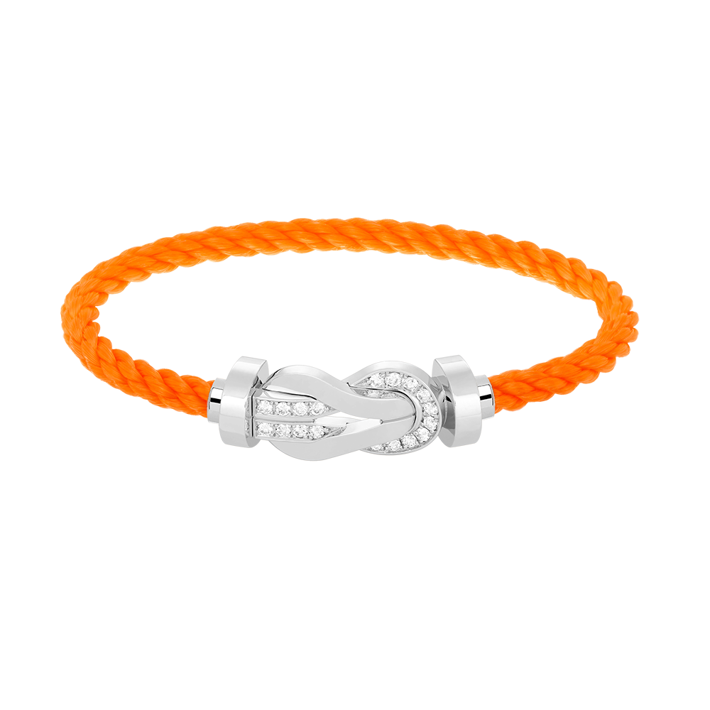 Large 8-Figure Buckle Half Diamond Bracelet - White Gold