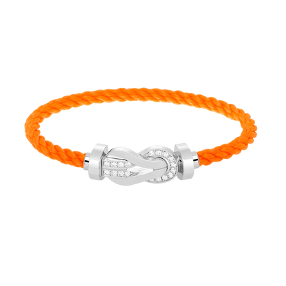 Large 8-Figure Buckle Half Diamond Bracelet - White Gold