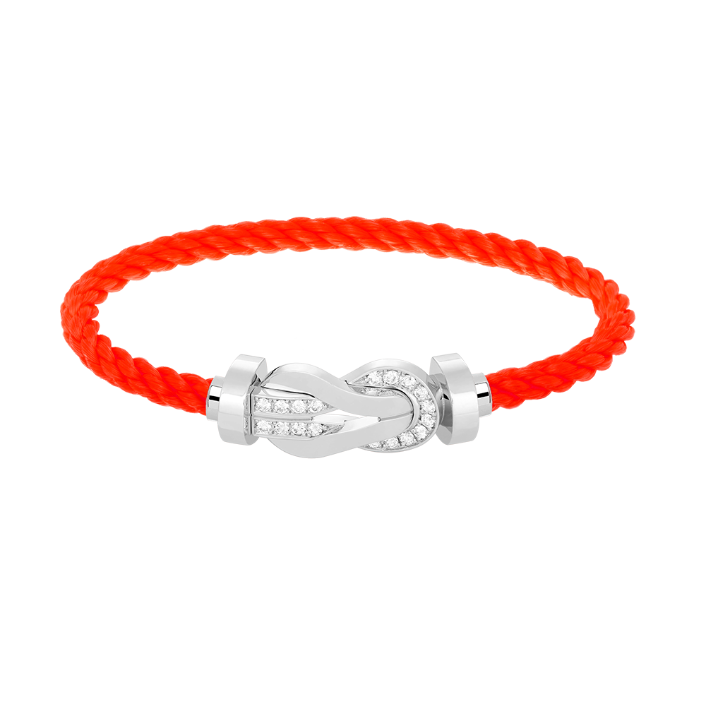 Large 8-Figure Buckle Half Diamond Bracelet - White Gold