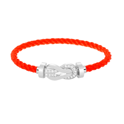 Large 8-Figure Buckle Half Diamond Bracelet - White Gold
