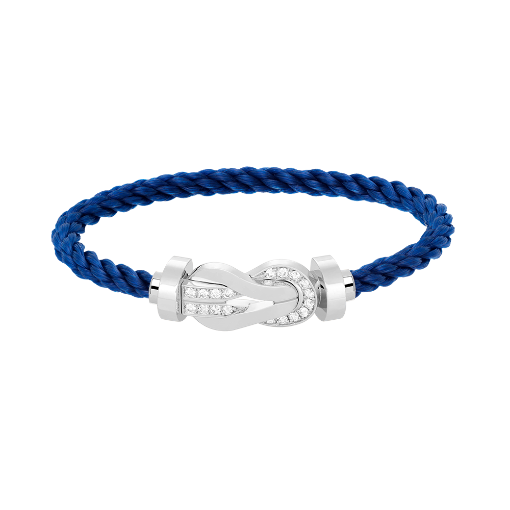 Large 8-Figure Buckle Half Diamond Bracelet - White Gold