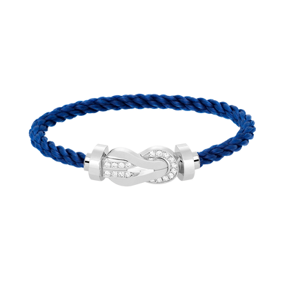 Large 8-Figure Buckle Half Diamond Bracelet - White Gold