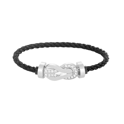 Large 8-Figure Buckle Half Diamond Bracelet - White Gold