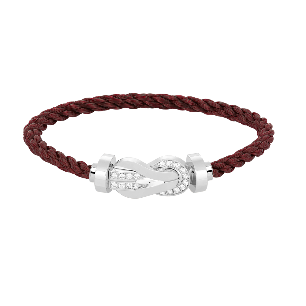 Large 8-Figure Buckle Half Diamond Bracelet - White Gold