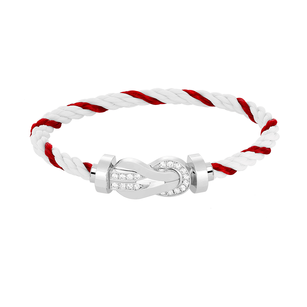 Large 8-Figure Buckle Half Diamond Bracelet - White Gold