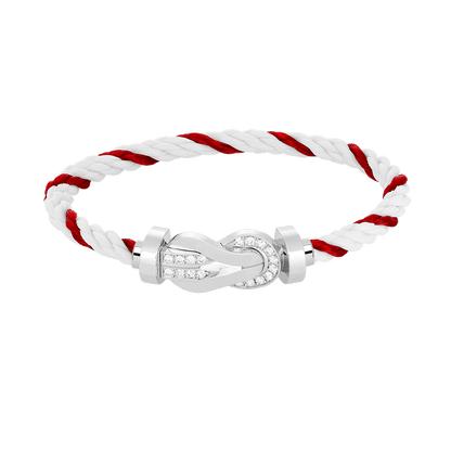 Large 8-Figure Buckle Half Diamond Bracelet - White Gold