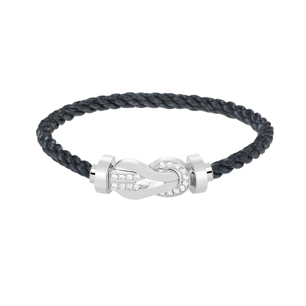Large 8-Figure Buckle Half Diamond Bracelet - White Gold