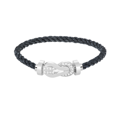 Large 8-Figure Buckle Half Diamond Bracelet - White Gold