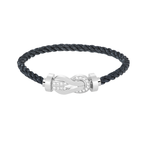 Large 8-Figure Buckle Half Diamond Bracelet - White Gold
