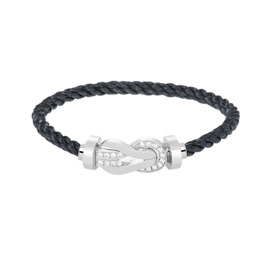 Large 8-Figure Buckle Half Diamond Bracelet - White Gold