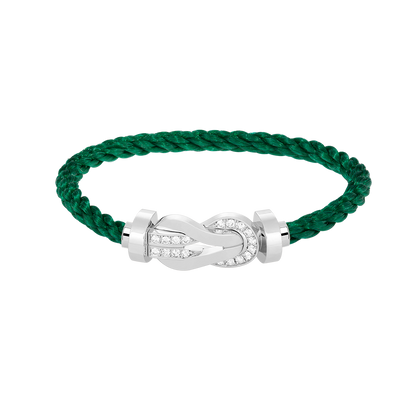 Large 8-Figure Buckle Half Diamond Bracelet - White Gold