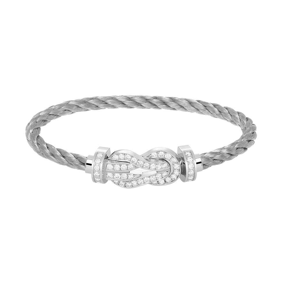 Large 8-Figure Buckle Full Diamond Bracelet -White Gold