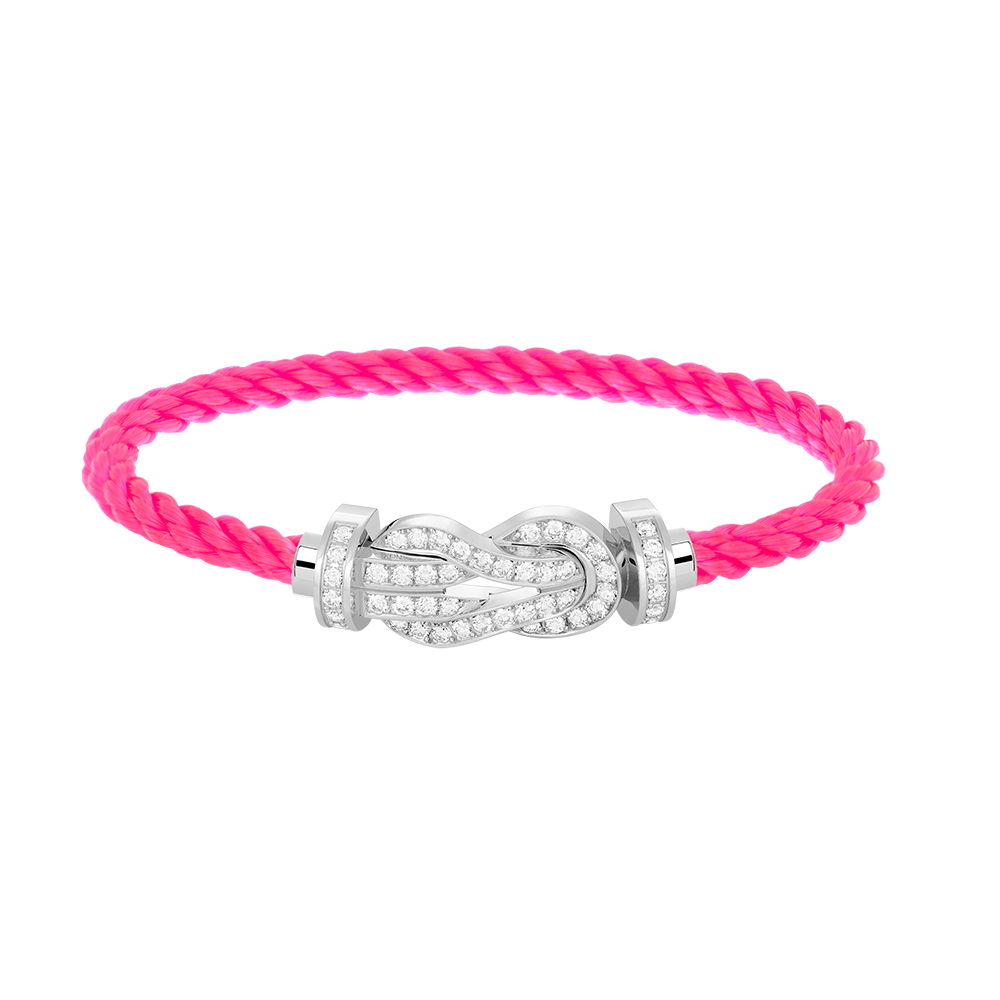 Large 8-Figure Buckle Full Diamond Bracelet -White Gold