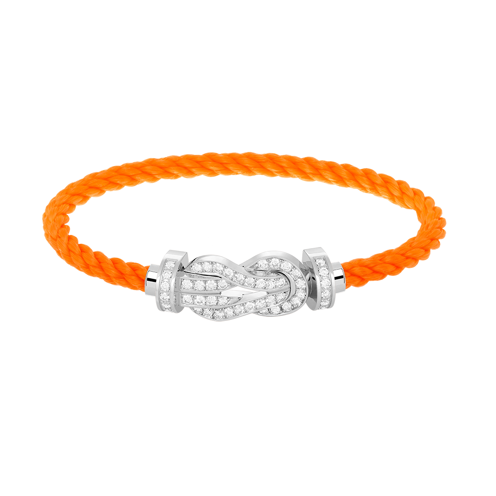 Large 8-Figure Buckle Full Diamond Bracelet -White Gold