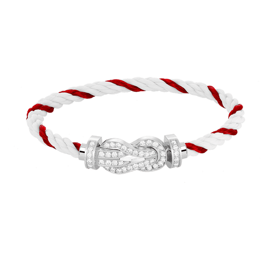 Large 8-Figure Buckle Full Diamond Bracelet -White Gold