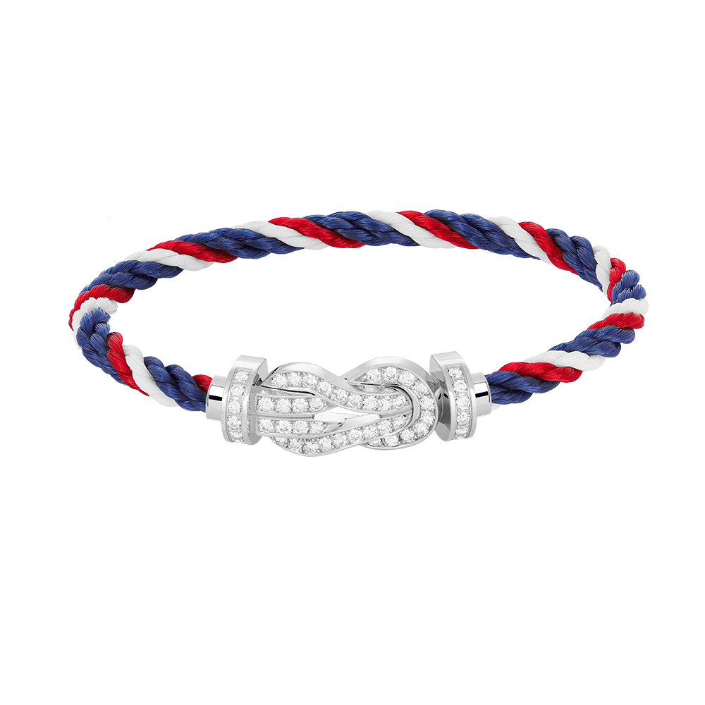 Großes Achter-Schnallen-Armband, komplett mit Diamanten, Weißgold
