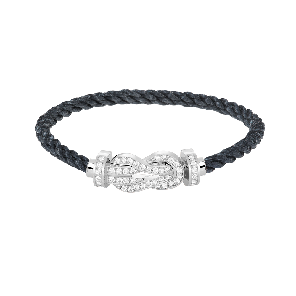 Large 8-Figure Buckle Full Diamond Bracelet -White Gold