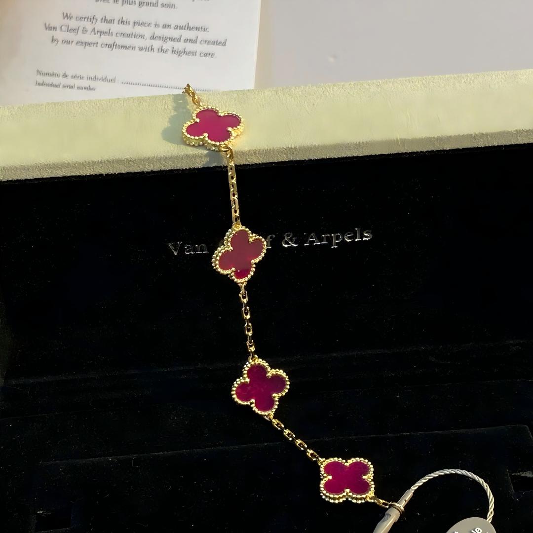 NEW CLOVER 5 MOTIFS PINK ENAMEL BRACELET