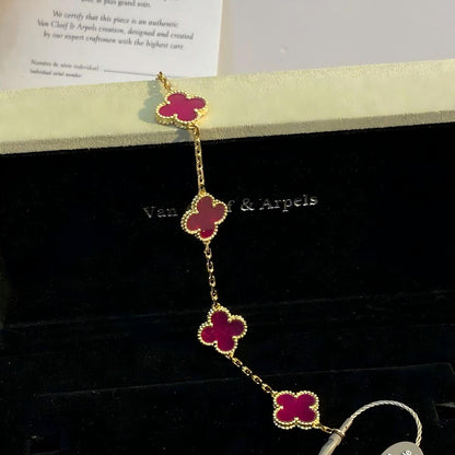 NEW CLOVER 5 MOTIFS PINK ENAMEL BRACELET