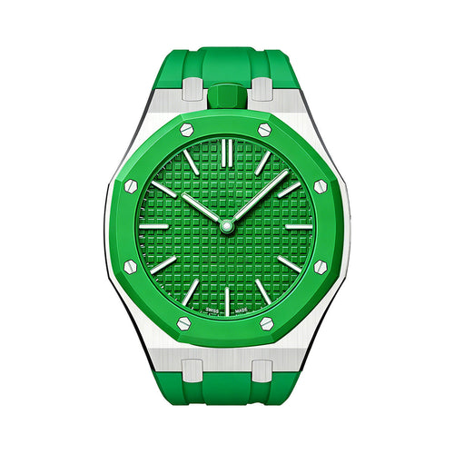 Eiche Pop Grün Stahl Silikonarmband