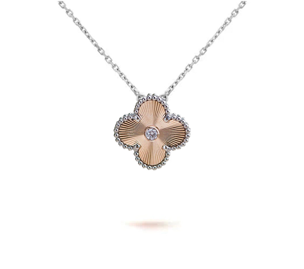 15mm Kleeblatt-Anhänger-Halskette – Signature Kollektion aus Naturstein und Weißgold