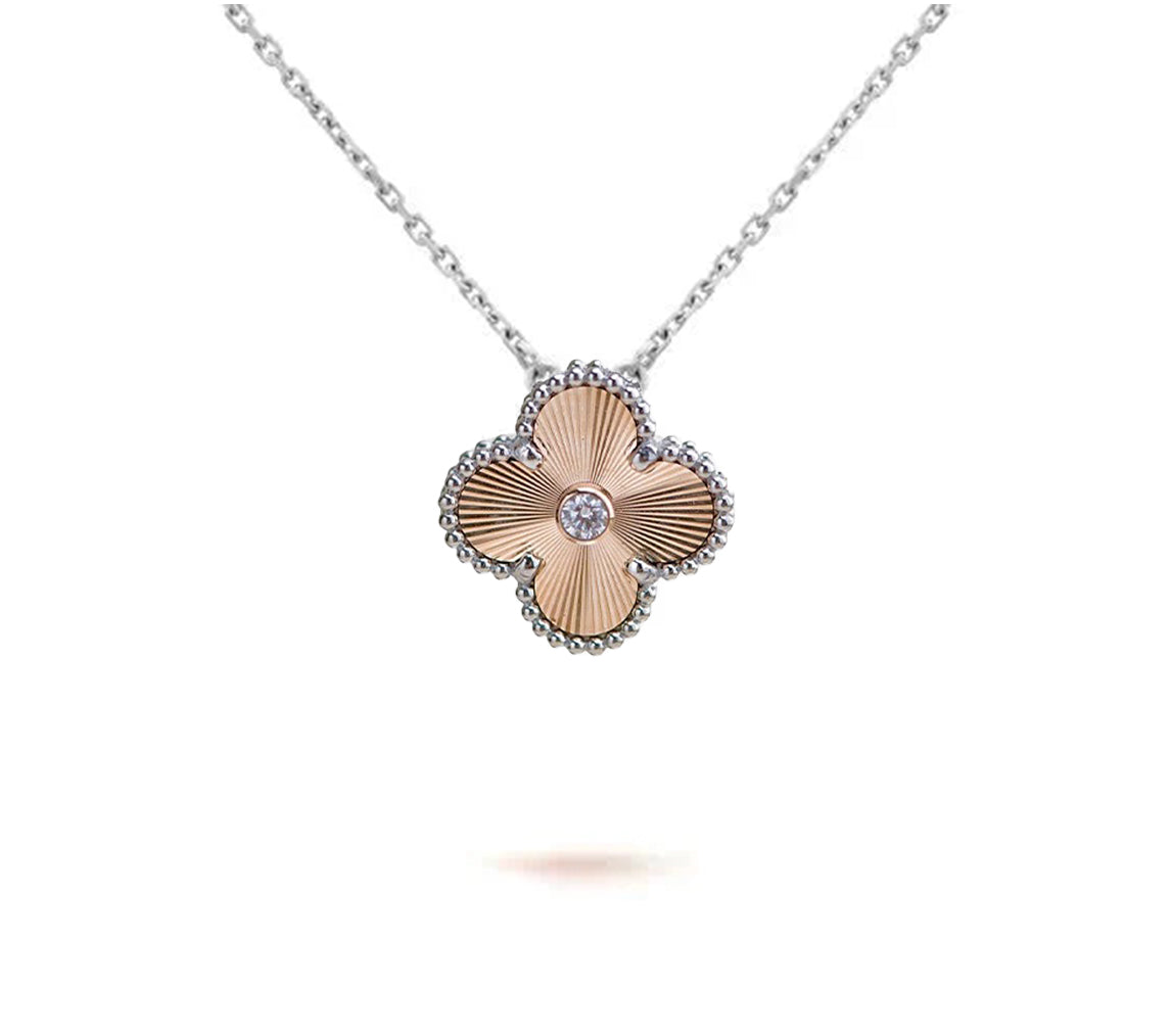 15mm Kleeblatt-Anhänger-Halskette – Signature Kollektion aus Naturstein und Weißgold