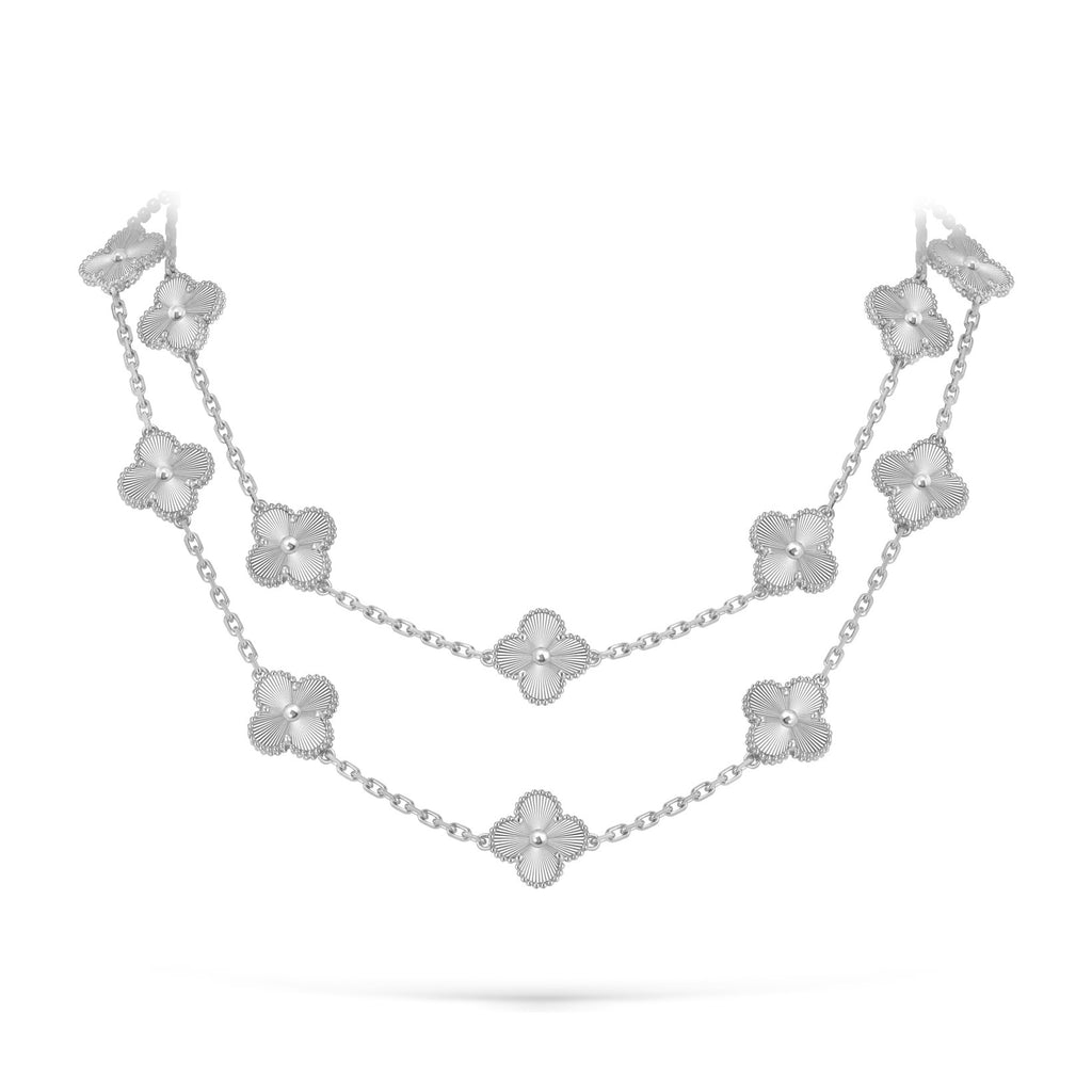 Classic 20-Motif Lucky Clover Long Necklace White Gold Collection