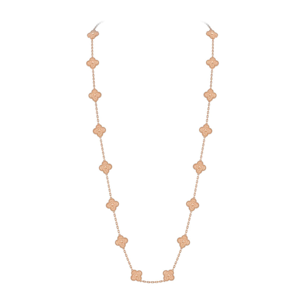 Klassische lange Halskette „Lucky Clover“ mit 20 Motiven, Roségold-Kollektion