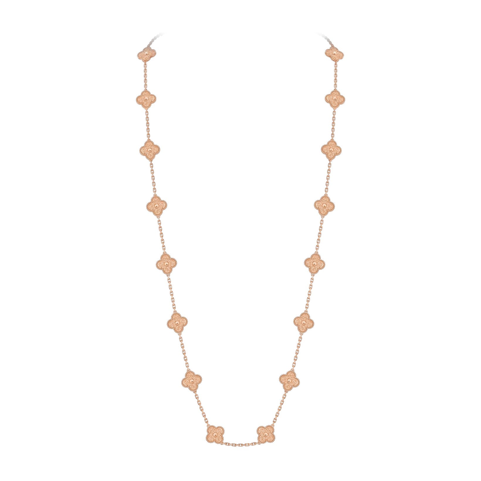 Classic 20-Motif Lucky Clover Long Necklace Rose Gold Collection