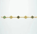 Glücks-Armband mit 5-Motiv-Kleeblatt und Perlmutt – Naturfarbenes graues Perlmutt