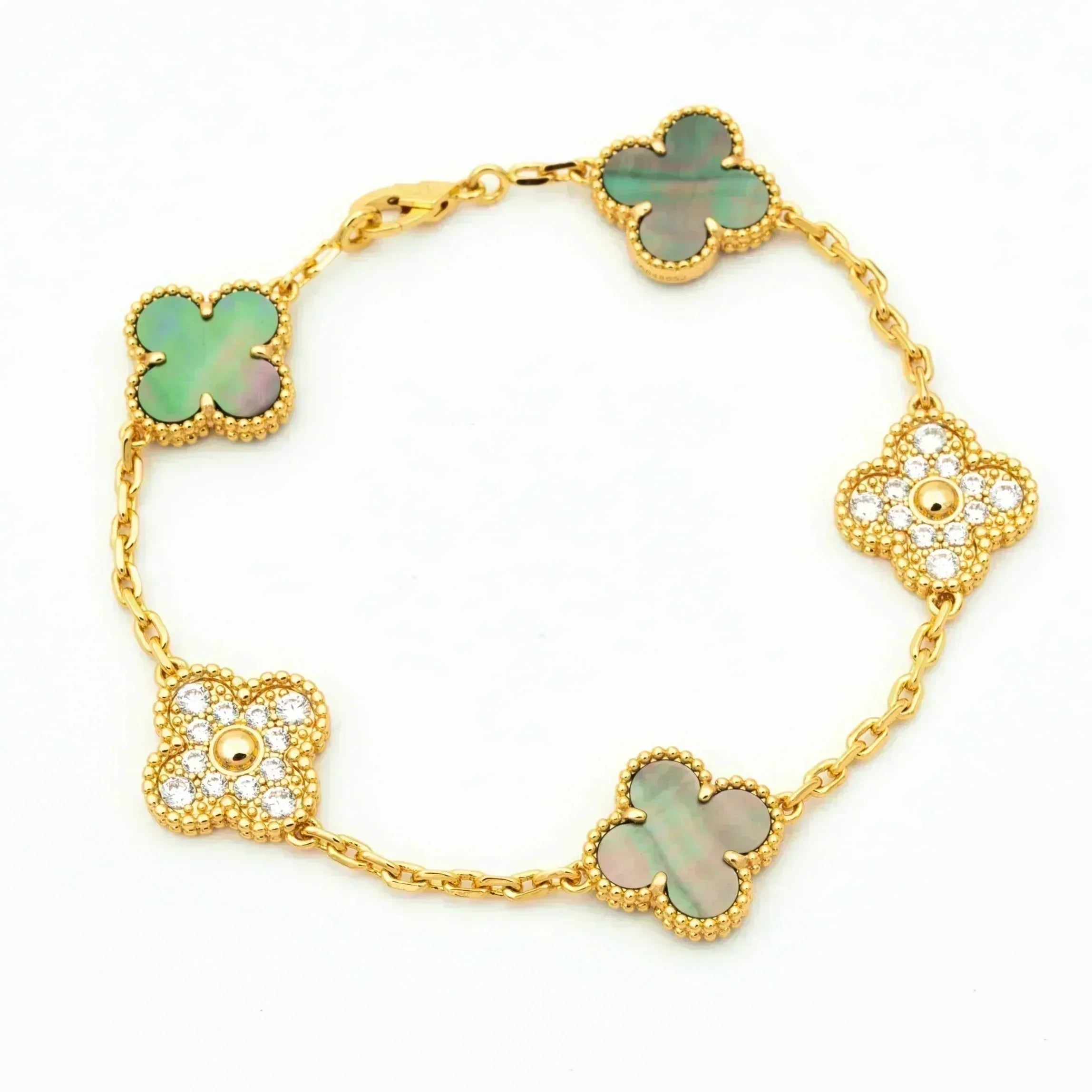 Lucky 5-Motif Clover Serenity Bracelet - Natural Grey Mother of Pearl