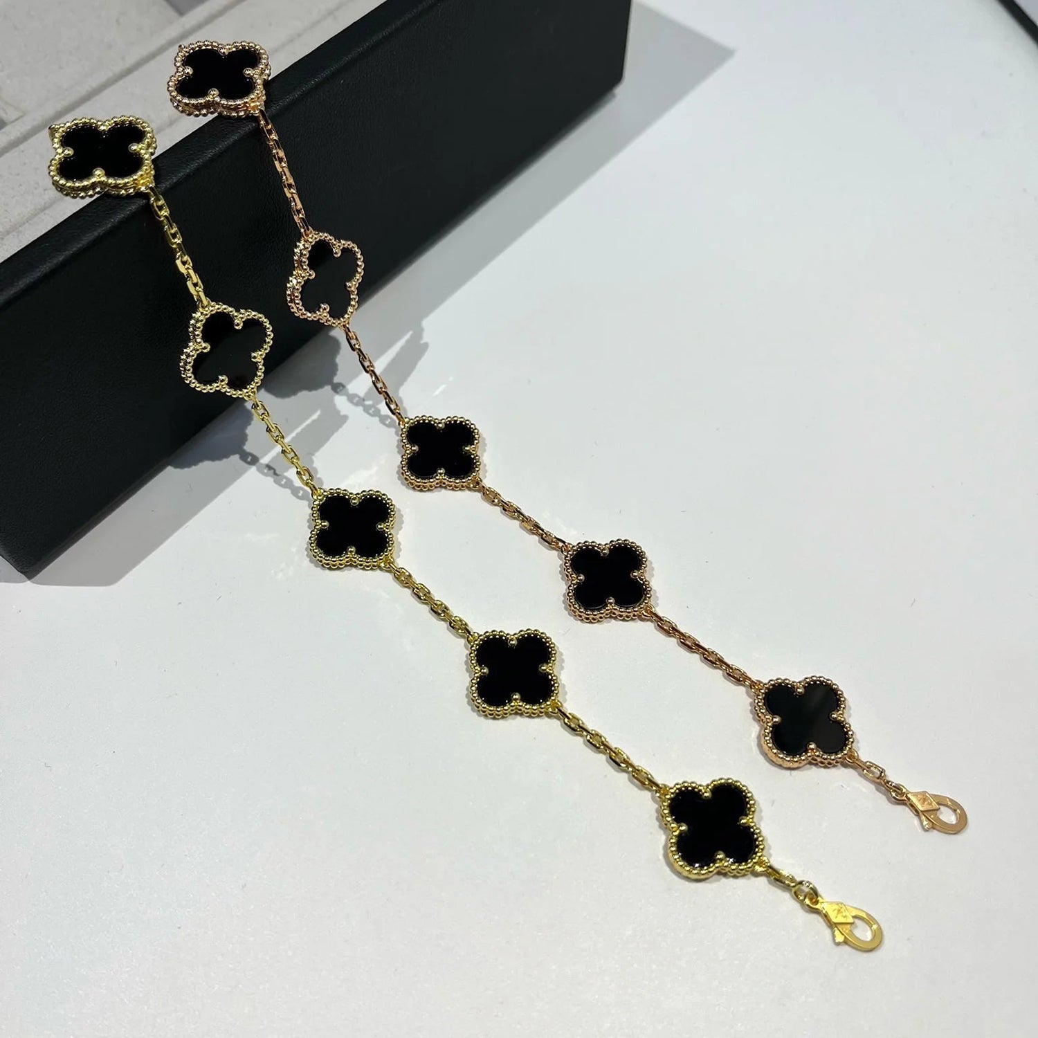 Lucky 5-Motif Clover Obsidian Protective Bracelet - Natural Black Obsidian