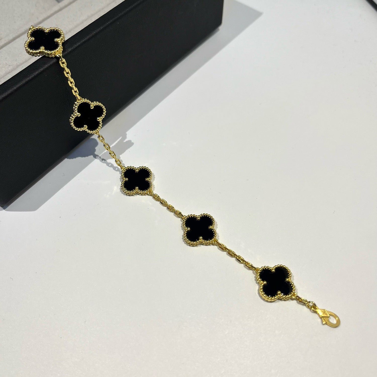 Lucky 5-Motif Clover Obsidian Protective Bracelet - Natural Black Obsidian