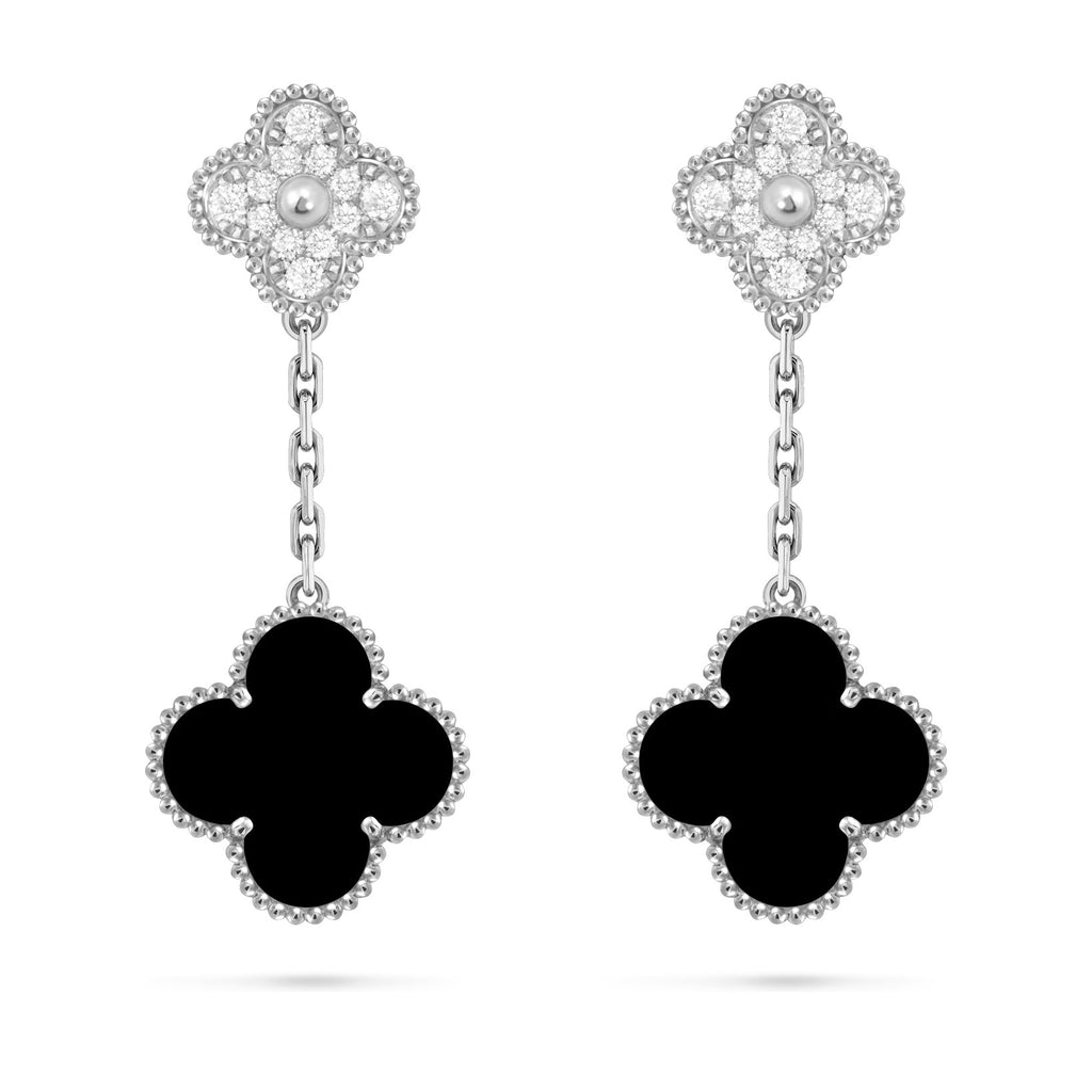Clover Dual-Motif Statement Stud Earrings - Double-Charm Collection