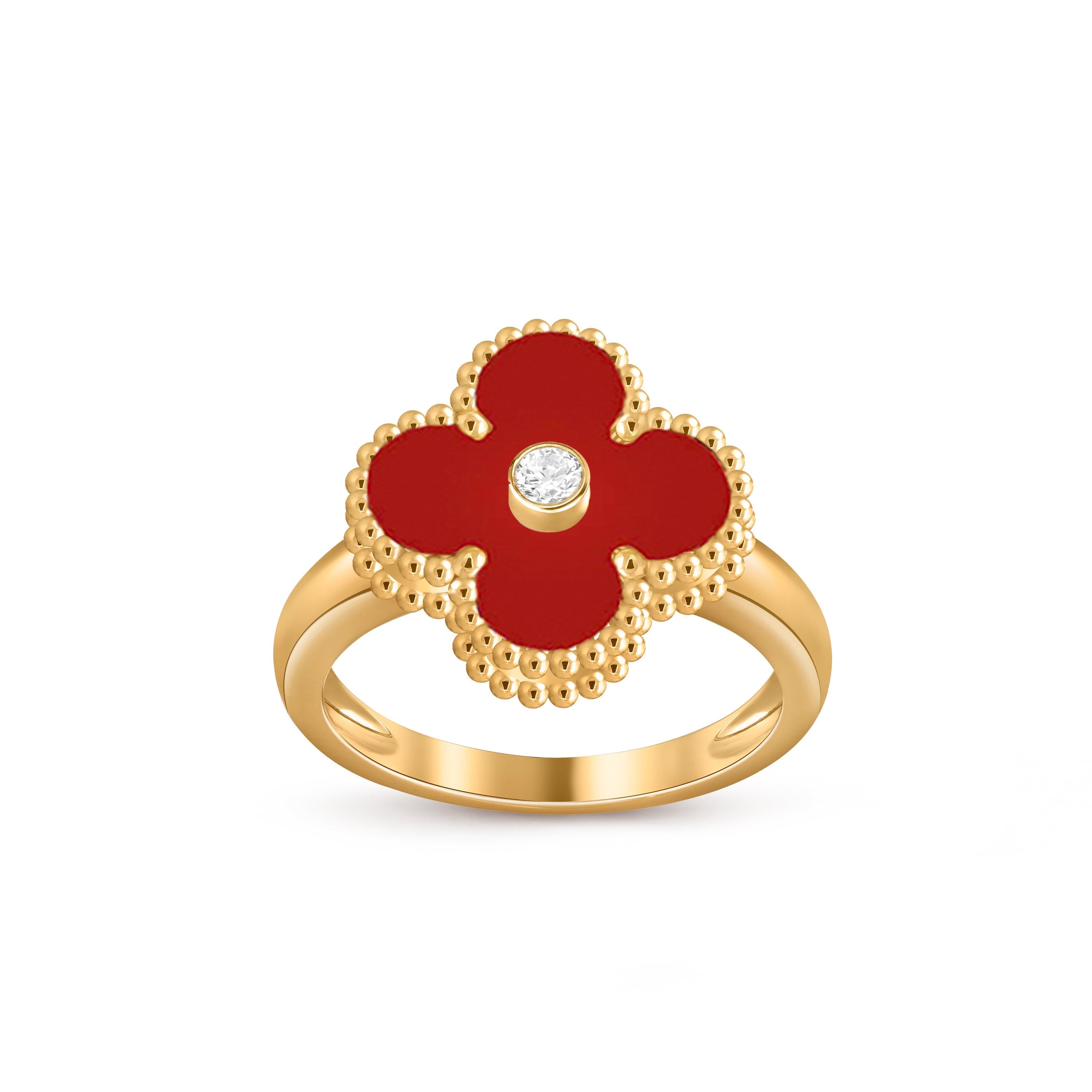 Kleeblatt-Ring mit Diamantakzenten aus Gold – Luxuriöse Edelsteinkollektion