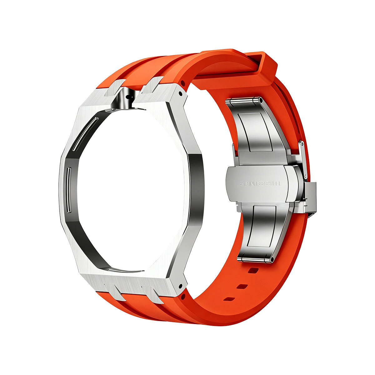 Eiche Pop Orange-Rot Stahl Silikonarmband