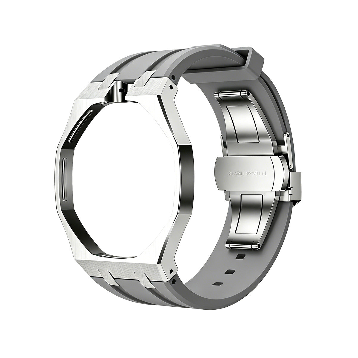 Eiche Pop Grau Stahl Silikonarmband