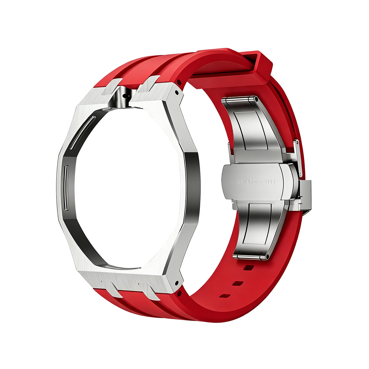 Eiche Pop Rot Stahl Silikonarmband