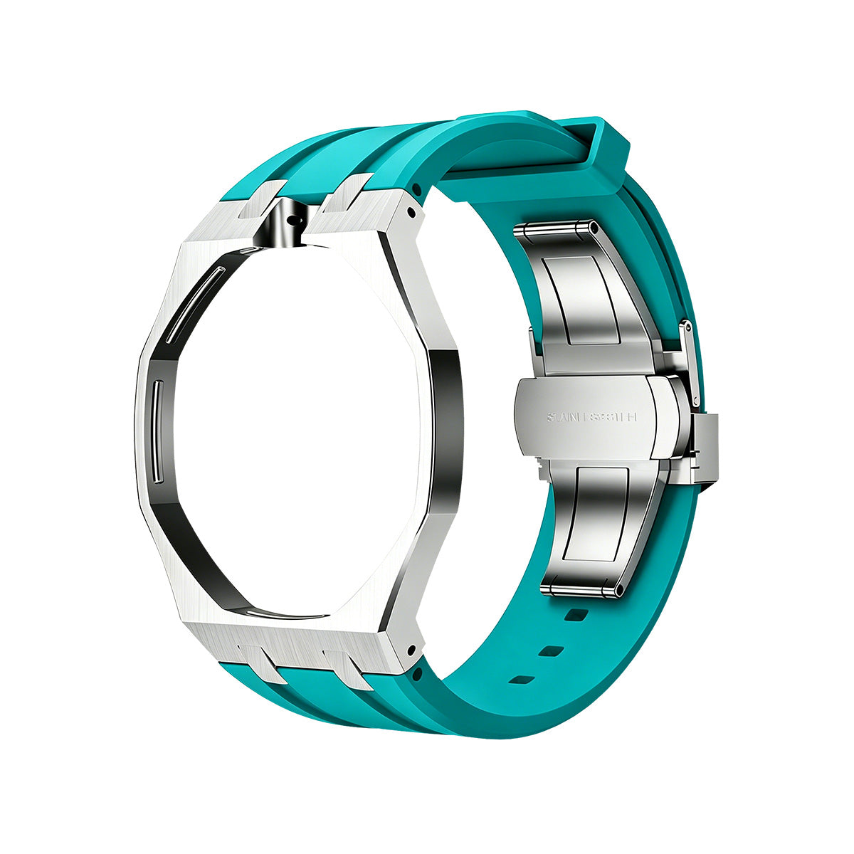 Eiche Pop Himmelblau Stahl Silikonarmband
